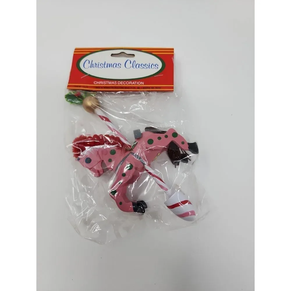 NWT Vintage Bradford‎ Novelty Company Pink Wood Carousel Horse Ornament